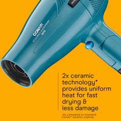 Conair Tourmaline Ceramic technology delivers infrared heat for gentle drying.