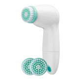 Conair True Glow battery-operated facial cleansing brush with rotating brush head for deep cleansing.