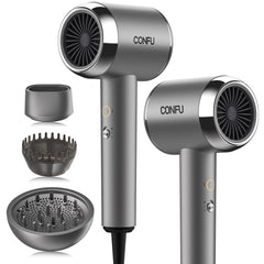 CONFU diffuser hair dryer plasma-ionic-technology helps tame frizz for smooth, shiny results.