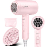 CONFU hair dryer front view showing portable design for quick styling at home