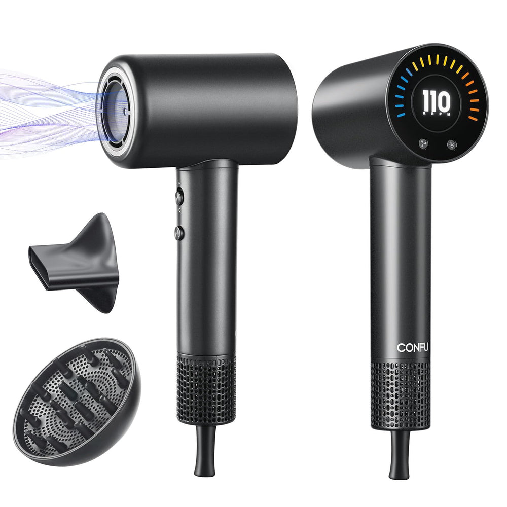 CONFU hair dryer motor speed highlights ultra-fast drying for busy mornings.