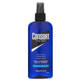 Consort Hair Spray 8oz unscented pump bottle demonstrates flexible hold without weigh-down.