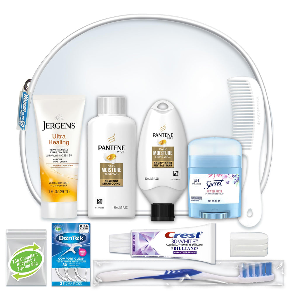 Convenience Kits International Women's Deluxe kit front view showing compact travel bag for on the go grooming.