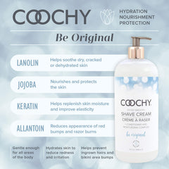 Coochy intimate shaving cream on bare skin for smooth, gentle shave.