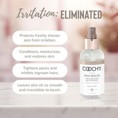 Coochy Rash Rescue spray bottle applied after-shave to prevent irritation
