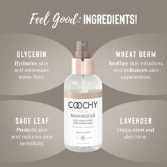 Coochy Rash Rescue mist close-up with fine diffusion for refreshing feel