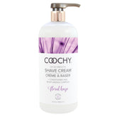 Coochy Shave Cream bottle pour highlights silky lather and comfortable bikini-area shave