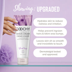 Coochy Shave Cream bottle top view shows easy dispensing for travel-ready grooming