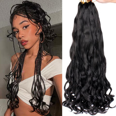 COOKOO 22in French Curl braiding hair in 1B close up shows natural black tone for versatile styles