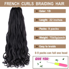 COOKOO 22in French Curl braiding hair 27 color highlights soft curls for loose wave looks