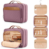 COOSKY travel hanging toiletry bag in dark purple with jewelry organizer for organized packing