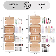COOSKY travel hanging toiletry bag open hanging reveals organized compartments for full-size bottles.