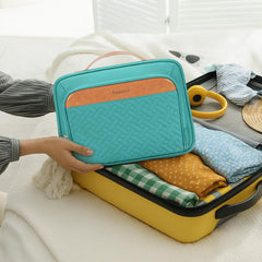 COOSKY travel hanging toiletry bag open-hanging shows accessible compartments for quick use.