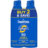 Coppertone Sport Sunscreen Spray applying at an angle for even coverage during outdoor activity
