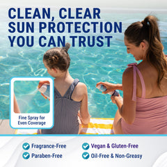 Coral Isles SPF50 spray on skin demonstrating quick absorption