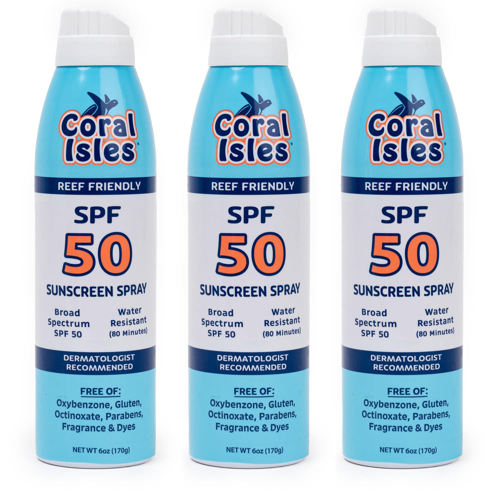 Coral Isles Sunscreen Spray front view, ready for beach days and UV protection