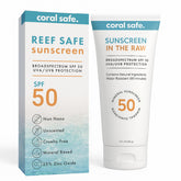 Coral Safe Reef Safe Mineral Sunscreen Travel Lotion front label highlights reef-friendly SPF 50 protection.