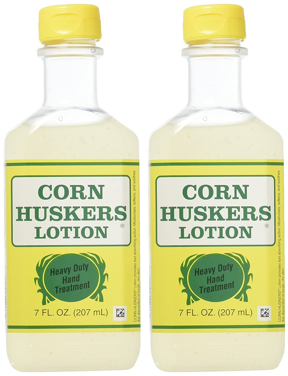 Corn Huskers oil-free hand lotion packaging with two 7 oz bottles for convenient value.