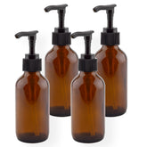 Cornucopia Brands amber glass pump bottle with black cap ideal for lotions and soaps.