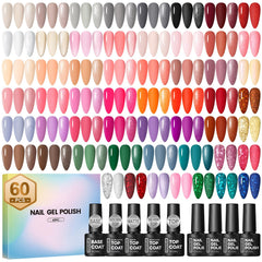 COSCELIA 60-piece gel nail polish set box for at-home manicures and seasonal color variety.