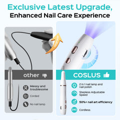 COSLUS nail drill stepless speed dial for precise shaping and filing control
