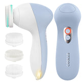 COSLUS powered facial cleansing brush blue front view showing compact design for daily cleansing