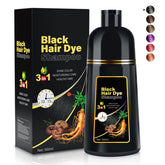 Cosmpro Black Hair Dye Shampoo delivers full gray coverage in one use.