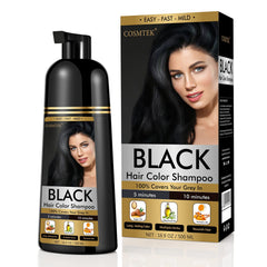 COSMTEK Black Dye Shampoo bottle pour shows easy, ammonia-free color refresh for all hair colors.