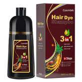 COSMTEK Dark Brown Hair Dye Shampoo bottle with gloves for easy at-home color touch-up