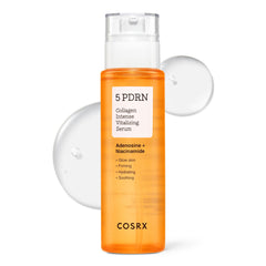 COSRX 5PDRN serum bottle closeup highlights hydrating formula for radiant skin