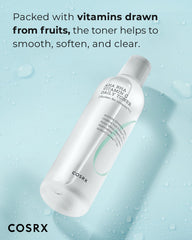 Close-up of COSRX ABC Daily Toner packaging emphasizing sustainable formula.