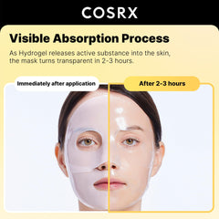 CosRX Advanced Snail Mucin Glass Glow Hydrogel Mask close-up texture shows smoothing finish.
