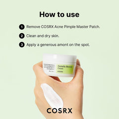 Close-up of COSRX Centella Blemish Cream texture absorbing on skin.
