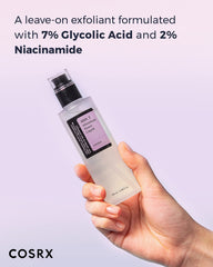 COSRX Exfoliating Toner texture close-up highlights gentle hydration and skin renewal.