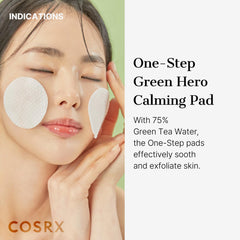 COSRX Green Calming Pads soaked sheets ready for cleansing and refreshing skin.