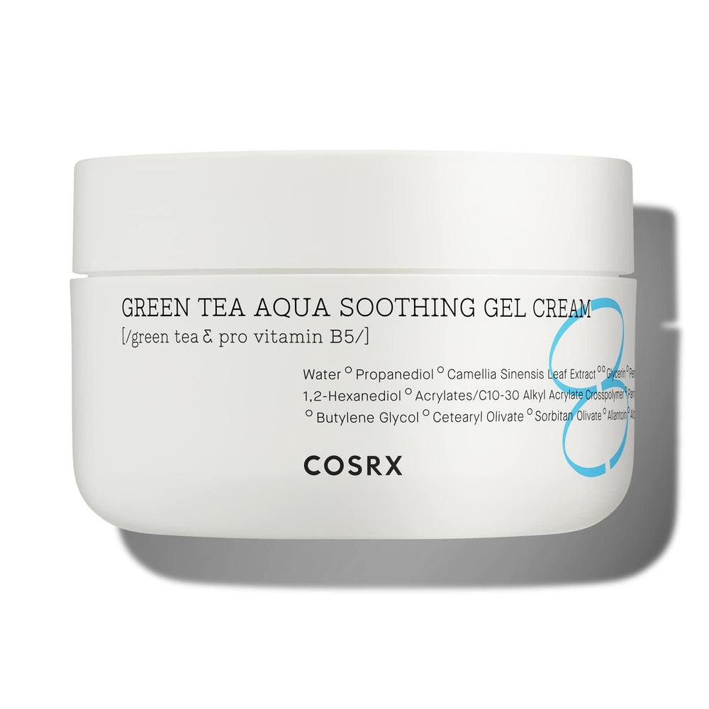 COSRX Hydrium Green Tea Aqua gel cream jar close-up showing lightweight hydration