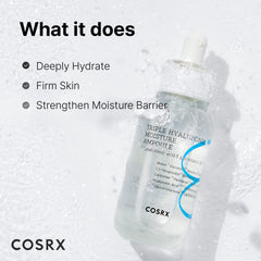 COSRX Hydrium ampoule ingredients scene highlights three hyaluronic acids for multi-layer hydration