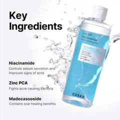 Ingredient highlights show Niacinamide and Zinc PCA in COSRX cleanser
