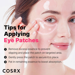 Close-up of COSRX Pink Peptides Eye Patch hydrogel texture on skin.