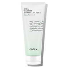 COSRX Pure Fit Cica Creamy Foam Cleanser packaging showcases calming daily care