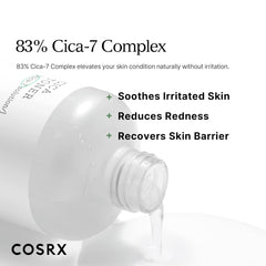 COSRX Pure Fit CICA Toner on a wet cotton pad for soothing hydration during application