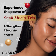 COSRX Snail Mucin Gift Set packaging shows three items ready for gifting.