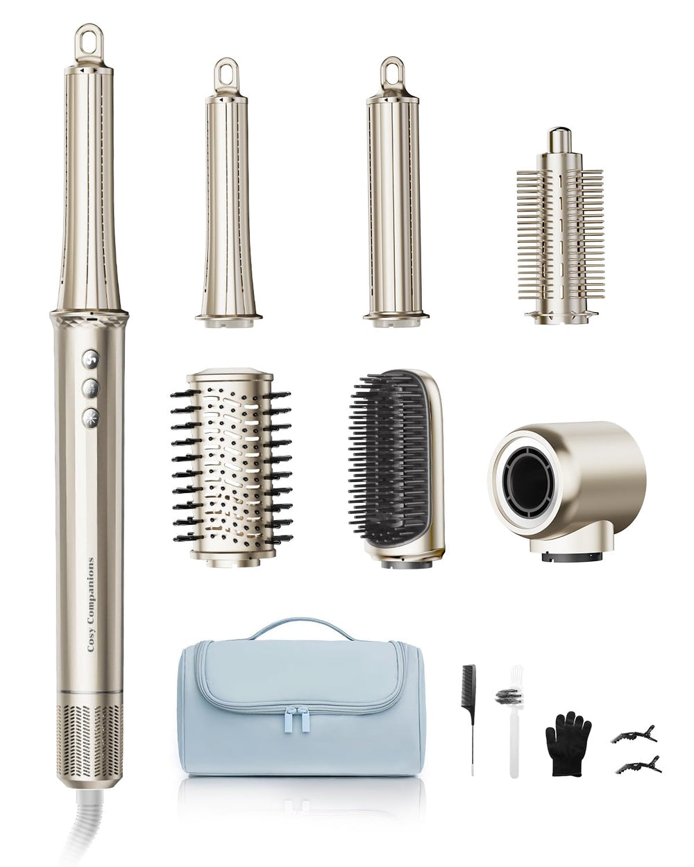 Cosy Companions 6-in-1 hair dryer brush gold front view for quick drying