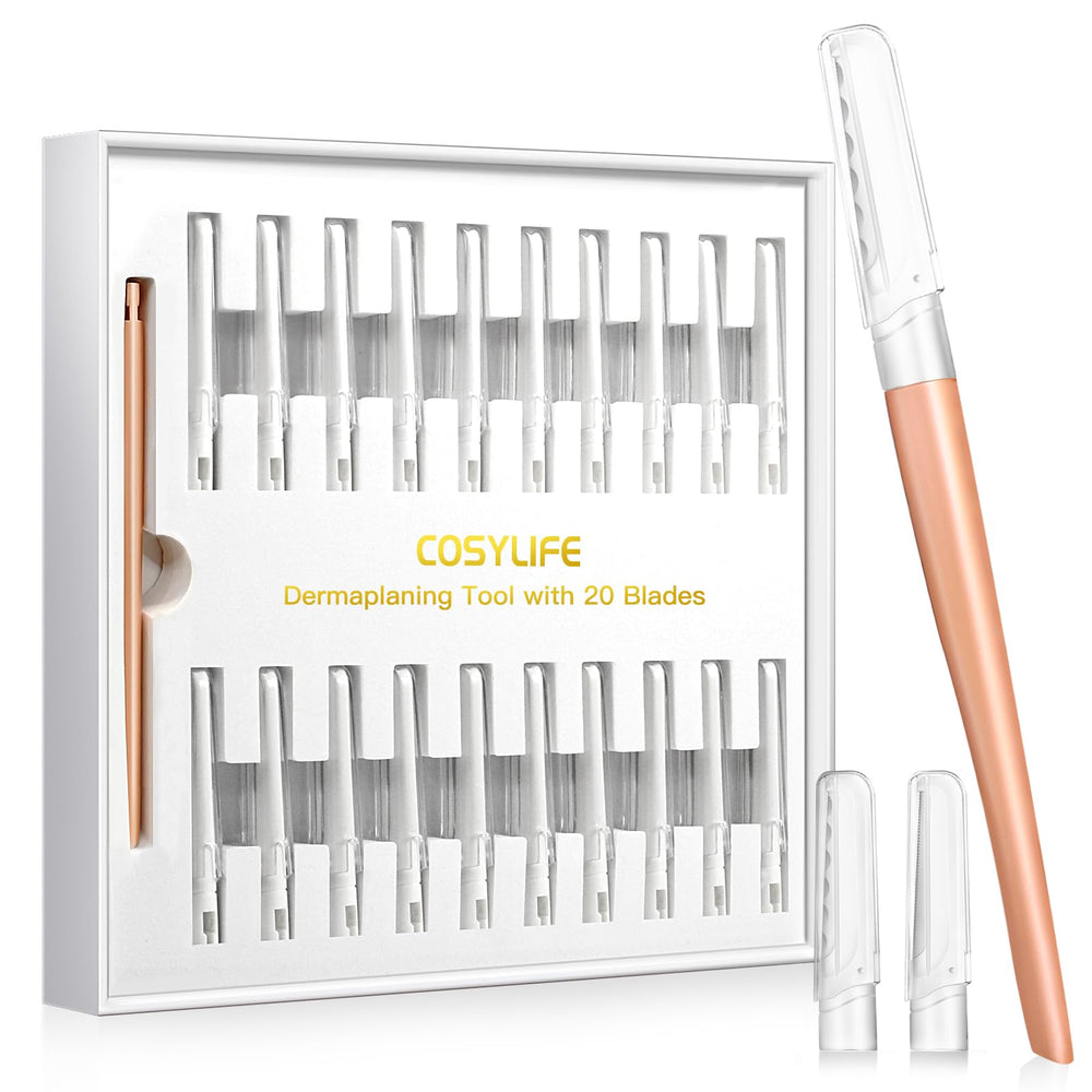 COSYLIFE Dermaplaning: herramienta en mano con agarre ergonómico para exfoliar suavemente la piel.