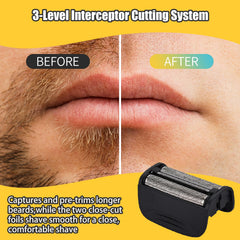 COSYONALL hypoallergenic foil head detail with bump-prevent tech for comfortable shaving.