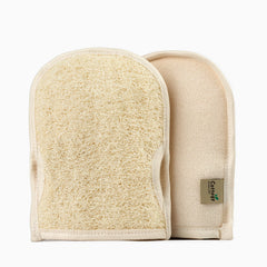 Cottegy premium exfoliating loofah gloves front view for smoother, radiant skin.