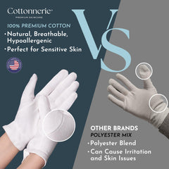 Cottonnerie white sleeping gloves show breathable cotton and gentle overnight comfort