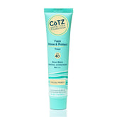 CoTZ Face Prime & Protect bottle close-up showing weightless matte mineral sunscreen