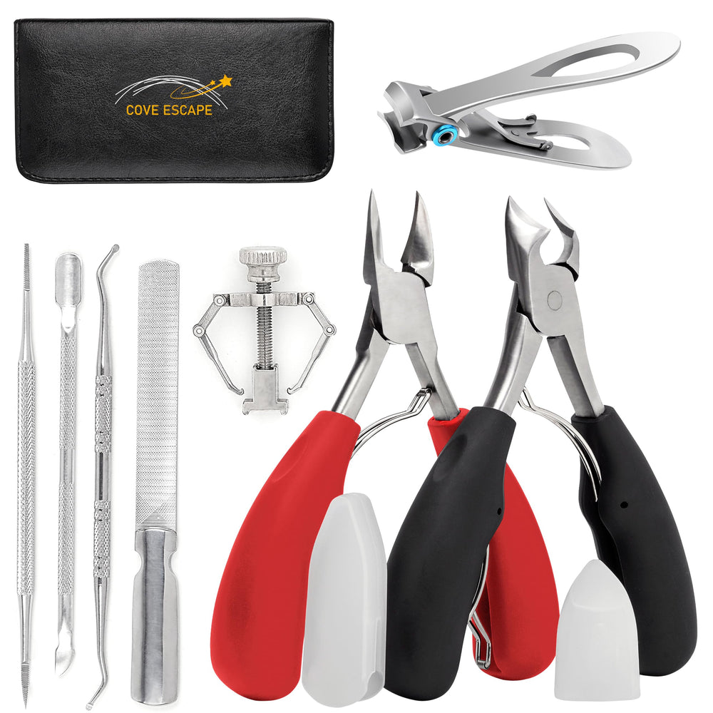 COVE ESCAPE toenail clippers kit with leather case ideal for precise trimming and easy storage.