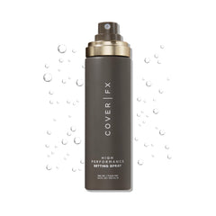 Cover FX high-performance setting spray bottle demonstrates long-lasting makeup hold.